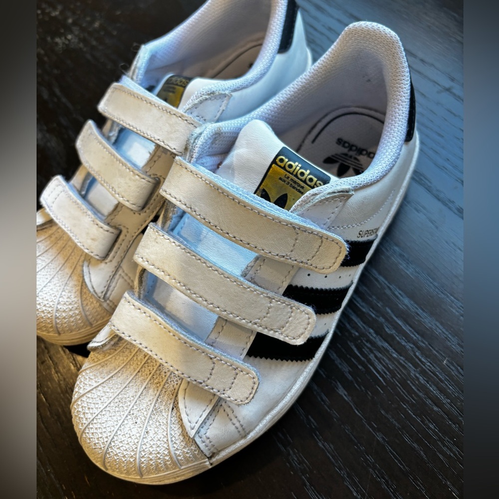 Adidas Kids White and Black Velcro Sneakers